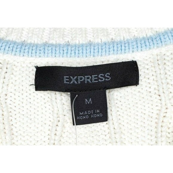 Vintage Express Crew Neck Med White Cable Knit Long Sleeve Pullover Sweater - Picture 4 of 12